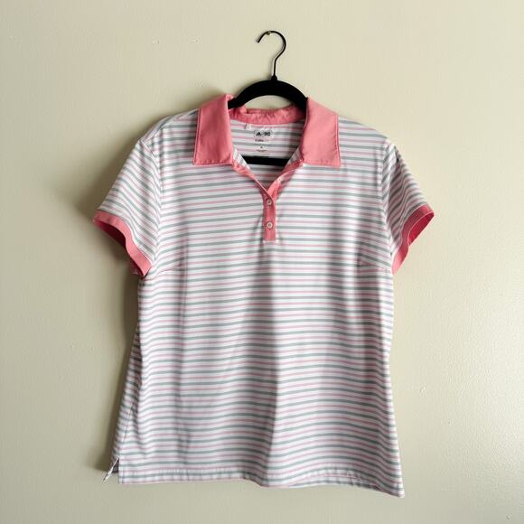 Adidas White + Pink Striped Short Sleeve Golf Polo Tee - XL - Picture 6 of 6
